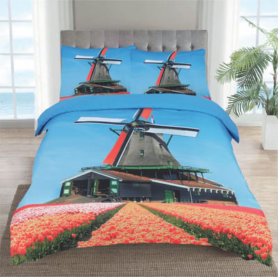 2Persoons-dekbedovertrek set windmolen Nederlands landschap Ultra soft microPercal dekbedovertrek 200x200/220 cm + 2 kussenslopen 60x70 cm Multi