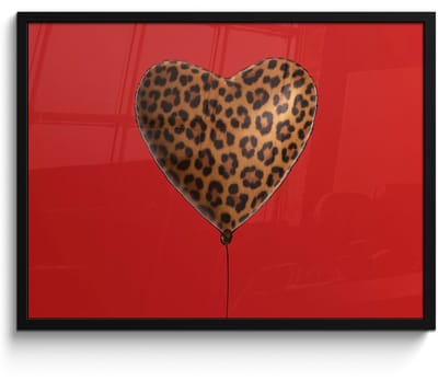 Poster in lijst - Fotolijst 70x50 cm - Posters - Ballon - Hartvormig - Rood - Panterpatroon - Posterlijst zwart - Decoratie - Wanddecoratie woonkamer - Muurdecoratie slaapkamer