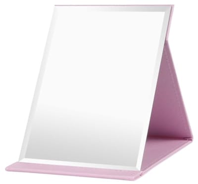 Opvouwbare tafelspiegel 15,5 x 21,5 cm met PU lederen hoes, draagbare make-upspiegel – roze groot