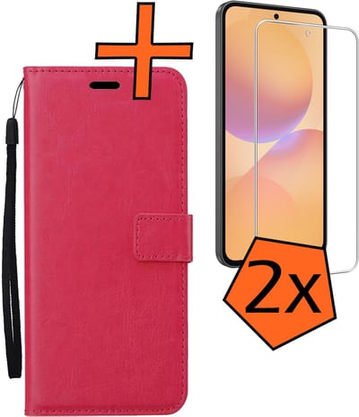 Hoes - Met 2x Screenprotector - Geschikt voor Samsung Galaxy A36 - Luxe Pasjeshouder - Bookcase Portemonee - Flip Case - Kunstleer Book Case - Flipcase Hoes - Book Cover - Walletcase - PortemonneeHoes - Donkerroze