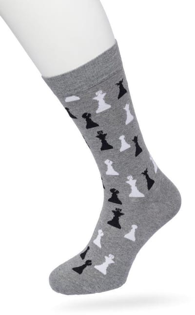 Bonnie Doon Heren Sokken met Schaakspel Print maat 40/46 Grijs - Thema Sokken - Schaken - Cadeau Sokken - Word je Happy en vrolijk van - Zacht Katoen met Gladde Teennaad - Comfortabel - Perfect Cadeau - Medium Grey Heather - BT992123.112