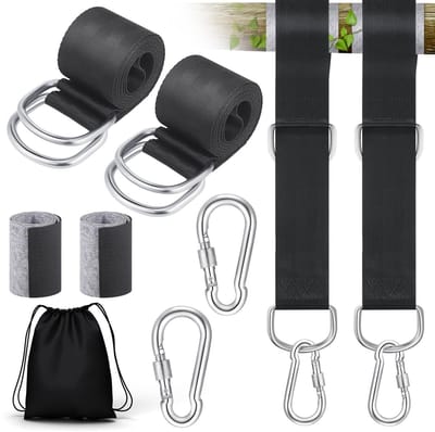 Dailygoods- Schommelbevestiging met karabijnhaken - D-ringen - Opbergtas - Boombeschermkussens - Draagvermogen 800 kg - Schommelophanging 1,5 m x 4,8 cm - Schommelhaak