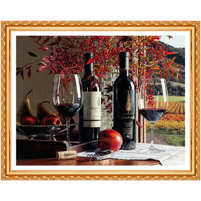 Fruit en Wijn Diamant Borduur Schilderen Keukendecor Patroon Volledige Ronde Diamant Schilderij Kits 20X30CM black