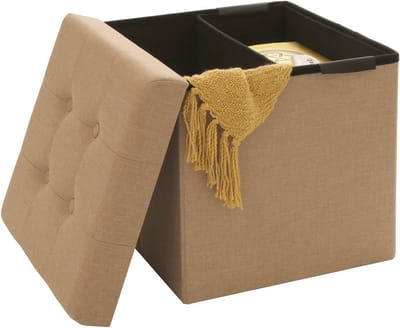Opbergkruk - Zitkruk Voetenbank - Woonkamer Inrichten - Uitneembare Binnenbak - 40 x 40 x 40 cm - Beige