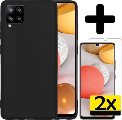Hoesje - Met 2x Screenprotector - Geschikt voor Samsung Galaxy A42 - Sterk & Shockproof - Back Cover - Siliconen Case - Telefoon Hoes - Telefoonhoesjes - Zwart