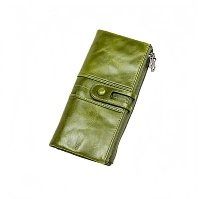 Lange drievoudige portemonnee - Multifunctionele ultradunne tweevoudige clutch met ritssluiting - Meerdere kaartsleuven - Grote capaciteit - Met RFID-antidiefstalfunctie - 20,8*10*2,5 cm - Groen - 1 stuk