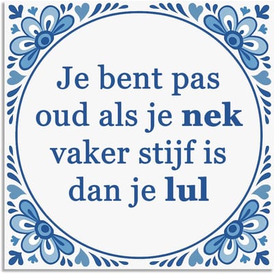 Tegeltje - Je bent pas oud als... - delfts blauw wandbord - delftsblauw - hollandse cadeautjes - wanddecoratie - decoratieve accessoires - tegeltjes met tekst - tekst tegel - spreuktegel - tegeltjes met spreuken