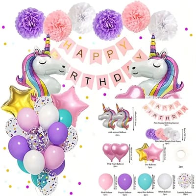 Unicorn eenhoorn verjaardag versiering decoratie feestpakket mega folieballon 42 delig XL - kinderfeestje-themafeest