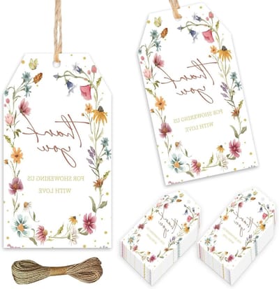 Bedankkaartjes Wilde Bloem - Cadeaulabels Bloemen - Bedankjes Uiten - Aquarel Bloemen Design - 50 stuks 2x3.5 inch - Meerkleurig