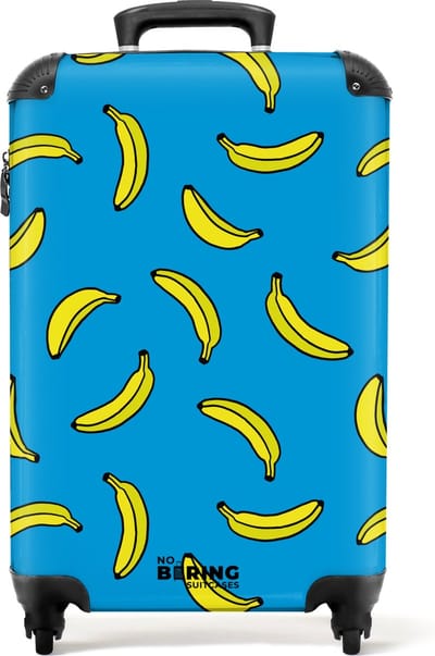 NoBoringSuitcases.com® - Handbagage koffer lichtgewicht - Reiskoffer trolley - Blauw met gele bananen - Rolkoffer met wieltjes - Past binnen 55x40x20 en 55x35x25