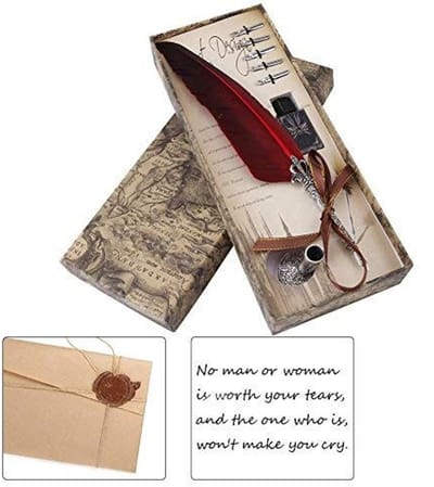 Dailygoods- Kalligrafiepen Set - 5 Vervangende Penpunten - Inktfles - Penhouder - Geschenkdoos - Materiaal: Veren/Legering - Veerpen