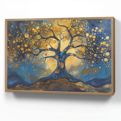 Wandlamp 90x60 cm - Oplaadbaar - Boom - Levensboom - Blauw - Goud - Wandlampen binnen woonkamer - Slaapkamer lamp - Decoratieve nachtlamp - Vloerlamp draadloos