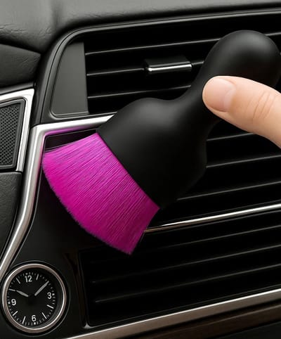 Auto Interieur Borstel – Zwart/Roze | Ventilatierooster Borstel | Dashboard Kwast | Zachte Stofverwijderingsborstel | Compact & Krasvrij