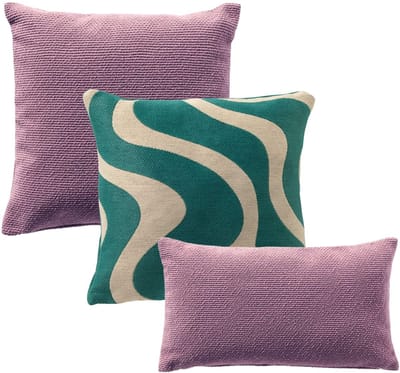 Dutch Decor - KUSSENSET - 3-delig - Purple Wave - 45x45 cm, 30x50 cm - inclusief binnenkussens - blauw, beige, paars - Met Ritssluiting – Decoratie Kussens - Comfortabele kussentjes voor op de Bank