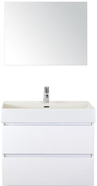 Maxx XL Badmeubelset 80 cm - Wit Hoogglans - Wastafel Kube 1 Kraangat met Spiegel