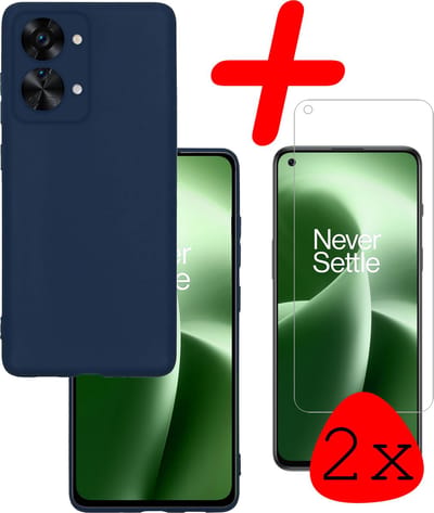 Hoesje Met 2x Screenprotector - Geschikt voor OnePlus Nord 2T - Sterk & Shockproof - Back Cover - Siliconen Case - Telefoon Hoes - Donkerblauw