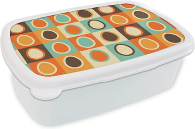 Broodtrommel Wit - Lunchbox Retro - Patronen - Ei - Brooddoos 18x12x6 cm - Brood lunch box - Broodtrommels voor kinderen en volwassenen
