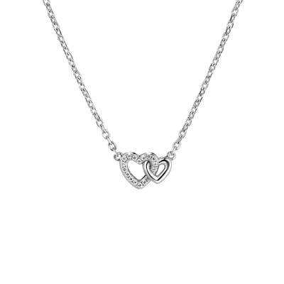 ZINZI Zilveren Ketting met Verbonden Hartjes en Witte Zirkonia 42-45cm ZIC2493