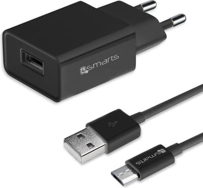 4smarts Universele Oplader 12W met USB naar Micro USB Kabel (1M) Zwart