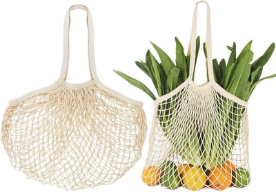 Herbruikbare Netten Tas Set van 2, 35 x 35 cm, Ideaal voor Groenten en Fruit, Duurzame Winkeltassen met Lange Handvatten