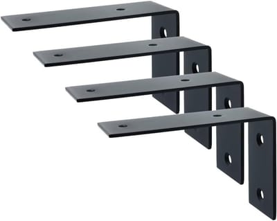 Hoeksteunen voor Wandplanken - 4 Stuks, RVS Mat Zwart, Stevige Beugels voor Floating Shelves en Wanddecoratie