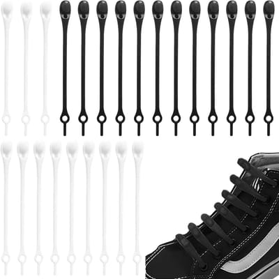 Verstelbare elastische veters voor kinderen en volwassenen, 24 stuks siliconen veters zonder strik voor sportschoenen en sneakers, 12 witte en 12 zwarte veters