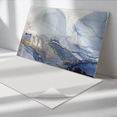 Wallfluent Vinyl Wandpaneel - Abstract landschap in tinten Vinyl Wandbekleding - 120 cm x 60 cm - Blauw PVC wandpaneel - 1 stuk - Rechthoekig Wandbekleding Vinyl - Abstractie Wandpaneel - Zelfklevend Muurpaneel - Wandpaneel Keuken en Badkamer