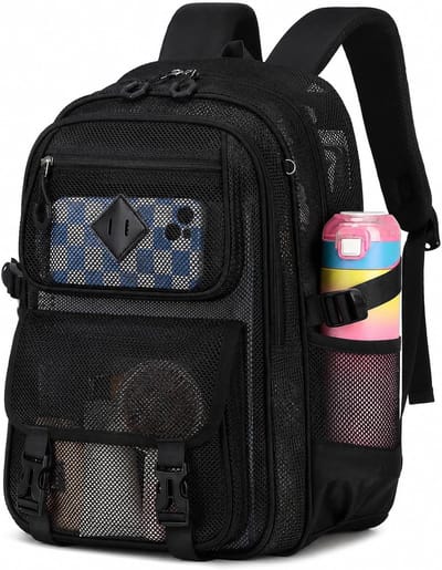 YAGXIG mesh rugzak-zware transparante rugzak-ultralichte mesh schooltas-transparante rugzak-mesh schooltas-holle rugzak-outdoor rugzak-sportrugzak zwart-17 inch