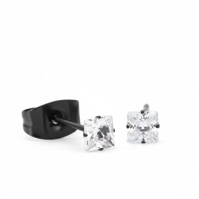 Aramat Jewels | Oorbellen | Oorbellen – RVS Zwartkleur met Vierkante Zirkonia (3mm) | | | |3mm | Staal | Kinderen, Volwassenen | Verkleurd niet