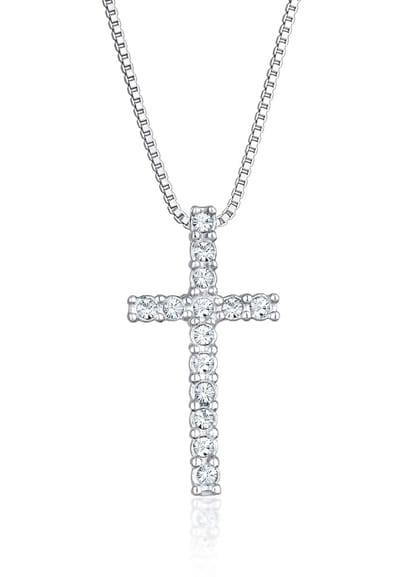KUZZOI - Halsketting - Heren kruis hanger religie met kristallen in 925 sterling zilver - Heren