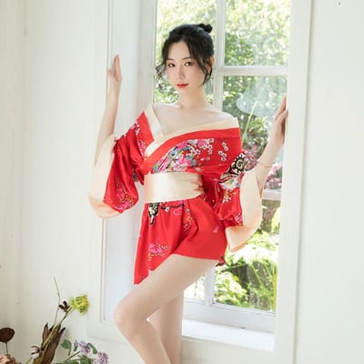 Sexy Lingerie Showa Kunst Kimono Verleiding Diepe V Privé Huis Sexy Cos Nachtjapon Holle Print Pyjama Dames One Size beige