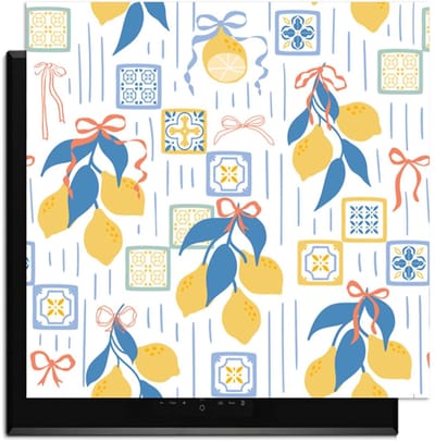 KitchenArt - Lemon Tiles - Inductie Beschermer - 59x52 cm - Kookplaat Beschermer - Luxe Afdekplaat Inductieplaat - Anti-slip & Oprolbaar - Beschermmat Inductiekookplaat