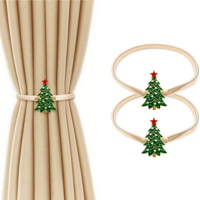 2 stuks - Kerstgordijnstrikken - Gordijnstrikken - Gordijnhaken - Geen perforatie nodig - Lenteontwerp - Goud - 38 cm - Geschikt voor thuis en op kantoor