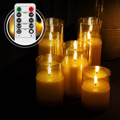 Akaro Oplaadbare LED Kaarsen – 5 LED Kaarsen met Goud Glas – inclusief afstandsbediening – met oplaadsnoer – 55+ uur brandtijd – veilig en duurzaam – waxinelichtjes – theelichtjes - nep kaarsen