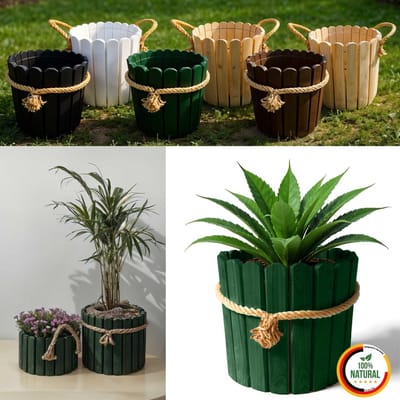 Floranica ronde bloempot 20 x 33 cm van grenenhout, plantenpot, bloembak, kruidenpot voor huis en tuin, voor binnen- en buitengebruik, groen