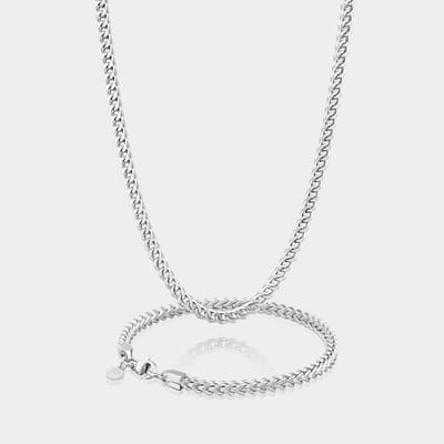 Franco Ketting 3 mm x Franco Armband 3 mm - Zilveren Schakelketting en Schakelarmband Heren - 50/19 cm lang - Olympus Jewelry