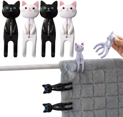 4 Pcs Cute Cat Beach Towel Clips, Towel Clips, Cat Pattern Beach Clamps Beach Towel Clips, Clamps Beach Towel for Laundry, Beach Towel, Bath Towel,
