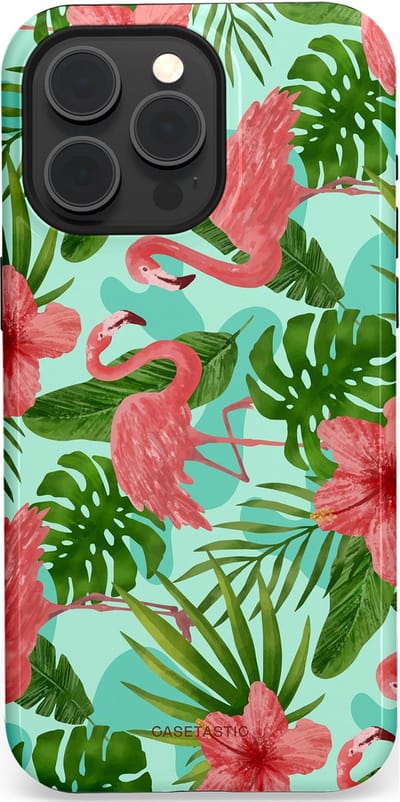 Casetastic hoesje geschikt voor Apple iPhone 15 Pro Max - MagSafe - Dubbellaagse bescherming - Flamingo jungle - Fashion Case - Mintgroen Koraal