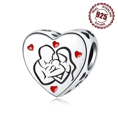 Fler® | Bedel | Past op populaire bedelarmbanden (standaard - 3mm) | I Love My Family Hart Bedel | Hangbedel Charm | 925 sterling zilver | Zwarte & Rode emaille | Armband Kraal | Valentijnsdag Cadeau | Sinterklaas kado | Kerstcadeau | Verjaardag