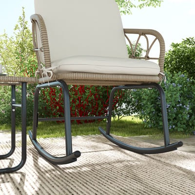 REDOM - 3-Delige Rattan Schommelstoelset Met Tafel - Met Kussens - Voor Tuin En Terras - Geel - Gehard Glas