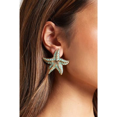 boohoo Dames Turquoise Versierde Zeester Statement Oorbellen