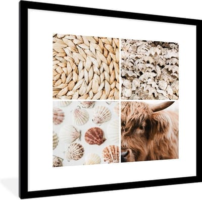 Fotolijst incl. Poster - Schotse Hooglander - - Schelpen - Strand - 40x40 cm - Posterlijst