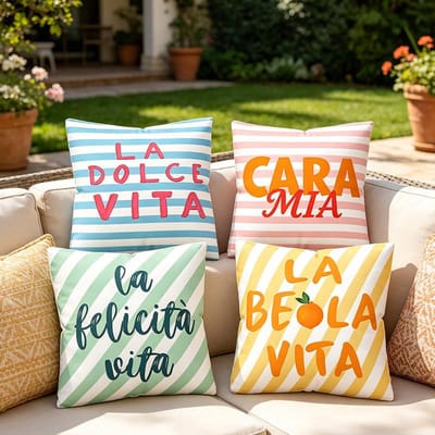 4 pièces housse de coussin rayée italienne « Ciao Bella » décoration de terrasse extérieure housse de coussin décoration de chambre à coucher maison taie d'oreiller 40x40cm