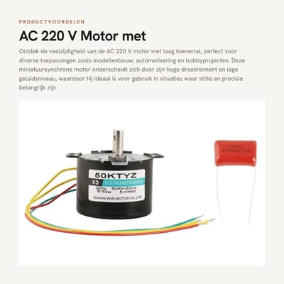 Dailygoods- Miniatuursynchrone Motor - Laag Toerental 5-50 rpm - Hoog Draaimoment - Laag Geluidsniveau - Metalen Versnellingsbak - Snelheidsregeling - Elektromotor