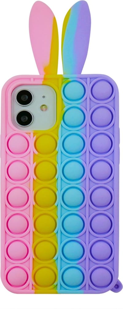 Peachy Bunny Pop Fidget Bubble siliconen hoesje geschikt voor iPhone 11 - roze, geel, blauw en paars
