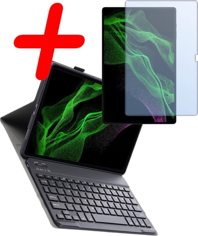 Hoes Geschikt voor Samsung Galaxy Tab S9 Ultra - Met Screenprotector - Toetsenbord Case - Keyboard Book Cover - Hoesje - Zwart