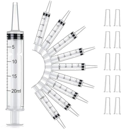 Dailygoods- Plastic Spuiten 10-Pack - 20 ml - Met Dop - Zonder Naald - Voor Wetenschappelijke Laboratoria - Duidelijke Gradatiemarkeringen - Rubberen Punt Afdichting - Spuit
