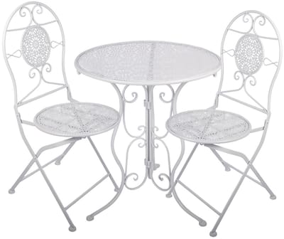 Clayre & Eef Bistroset Bistrotafel Bistrostoel 3-delig Ø 60x70 / 50x40x93 cm Wit Metaal
