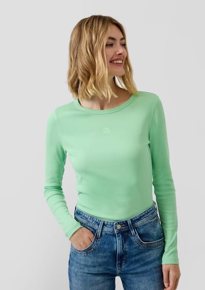 s.Oliver - female - Geribd overhemd met lange mouwen in slim fit met borduursel