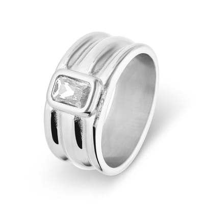 Lucardi Dames Stalen ring met wit zirkonia - Ring - Staal - Zilverkleurig - 16 / 50 mm